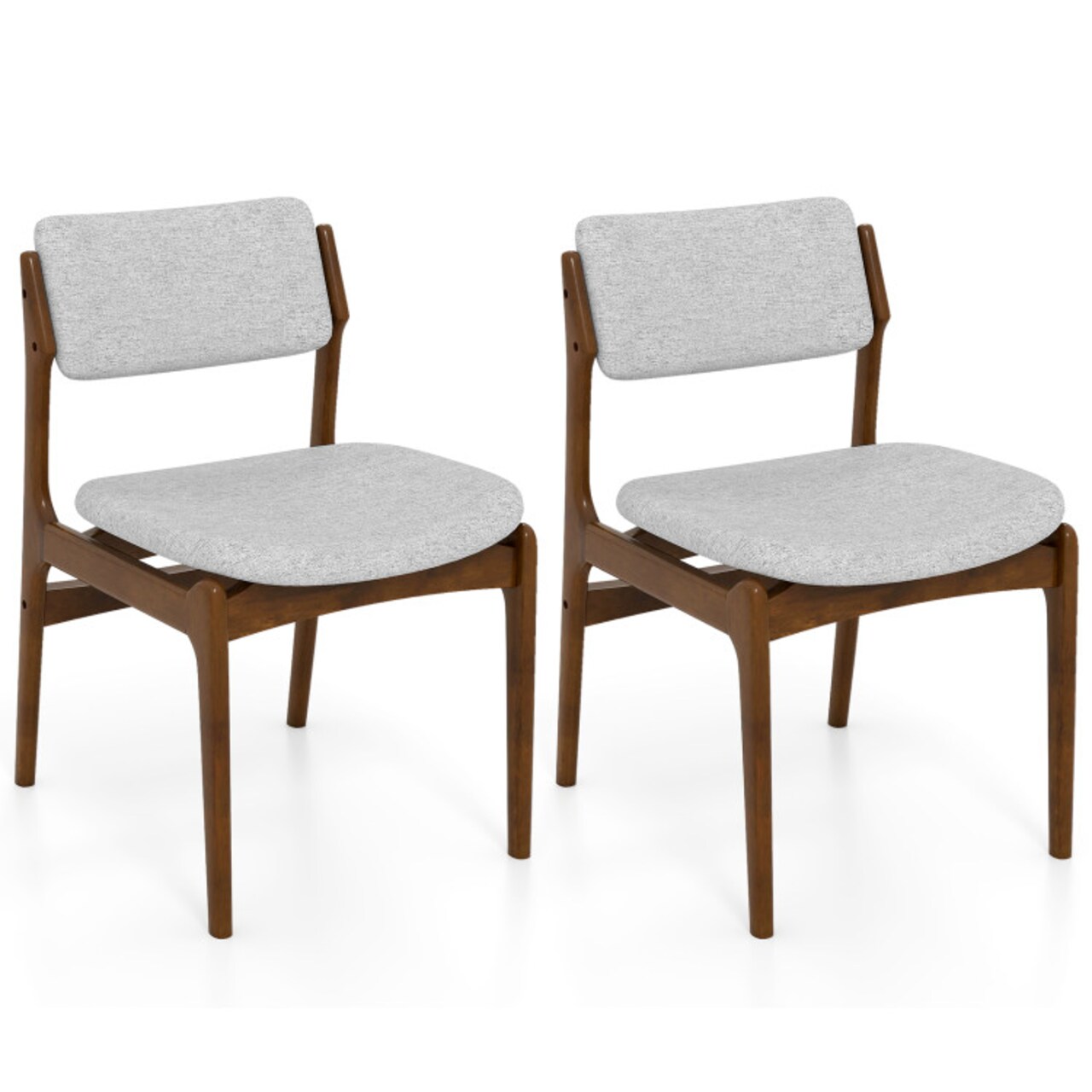 Grey & Brown Upholstered Dining Chairs Set of 2 – Rubber Wood Frame, Padded Linen Seat, 330-lb Capacity